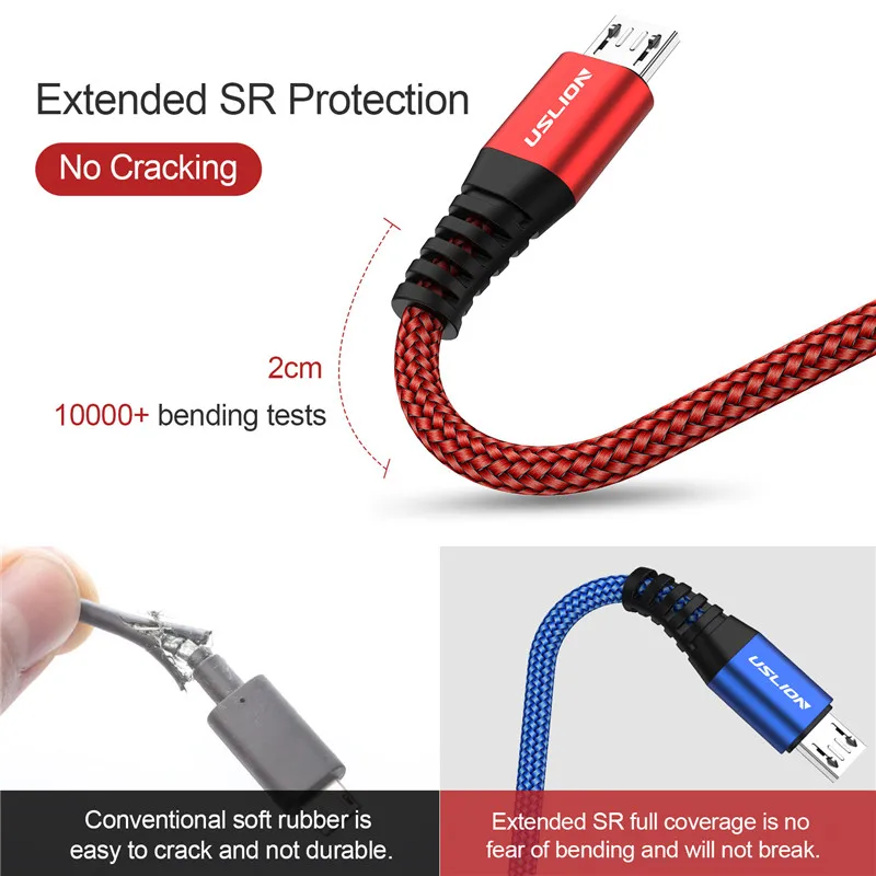 USLION Micro usb кабель 3A кабель для быстрой зарядки для samsung Xiaomi Android мобильный телефон Microusb зарядное устройство Usb кабель для передачи данных 2 м 1 м 25 см