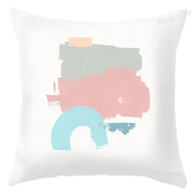 Modern Style Simple Pink Pillow Watercolor House Crane Flower Printed Plush Cushion Geometric English Nordic Cushions For Chair - Цвет: A11