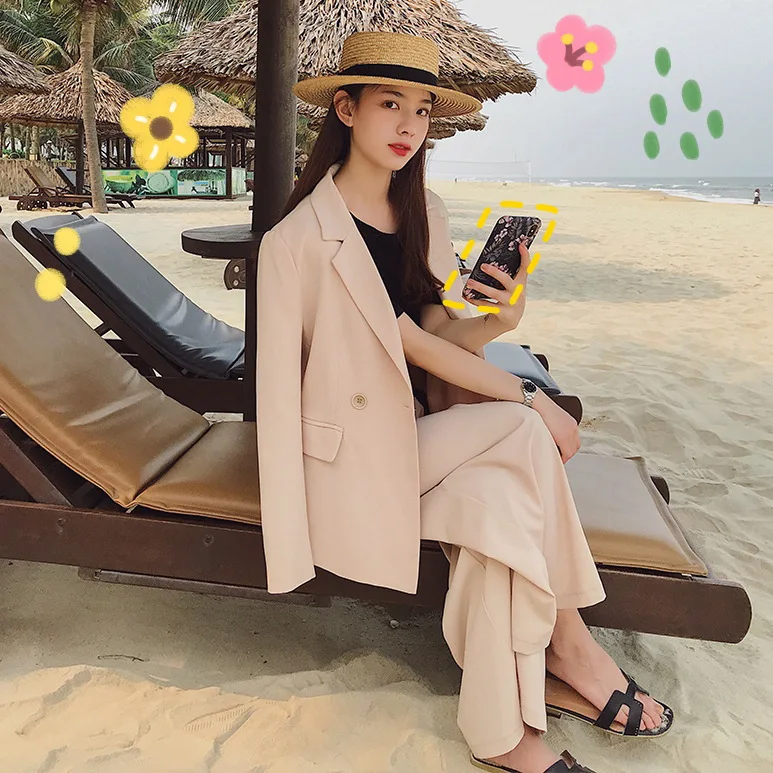 

Photo Shoot Spring And Autumn New Style Retro French Non-mainstream Loose-Fit Small Suit Set Suit Slimming Wide-Leg Trousers Chi