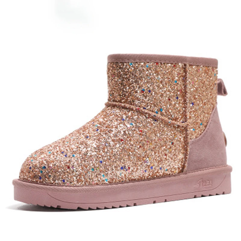 Зимние сапоги с блестками женские короткие студенческие водонепроницаемые