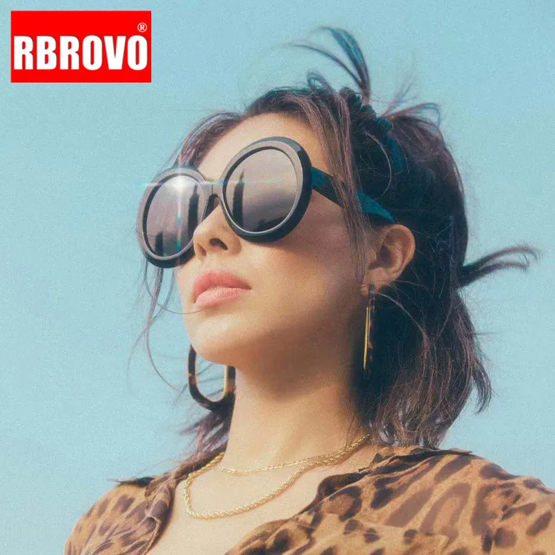 RBROVO 2021 Large Frame Round Sunglasses Women/Men Eyeglasses Street Beat Shopping Classic Plastic Oculos De Sol Gafas UV400