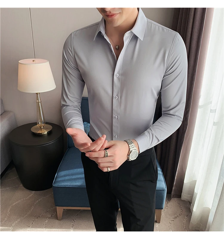 British Style Long Sleeve Shirt Men Clothing Fashion 2021 Autumn Business Formal Wear Chemise Homme Slim Fit Camisa Masculina
