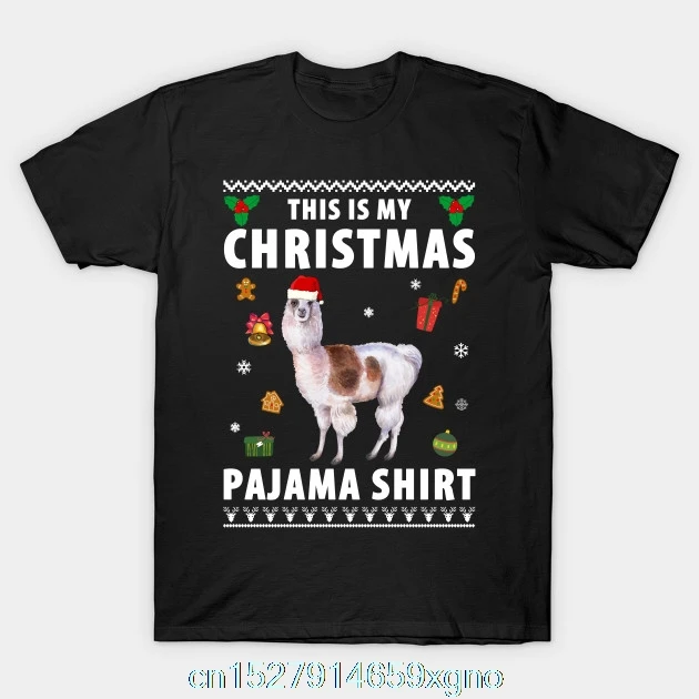 Printed This Is My Christmas Pajama Shirt Cute Llama T-Shirt Men T Cotton tshirt O-Neck Short-Sleeve Women |