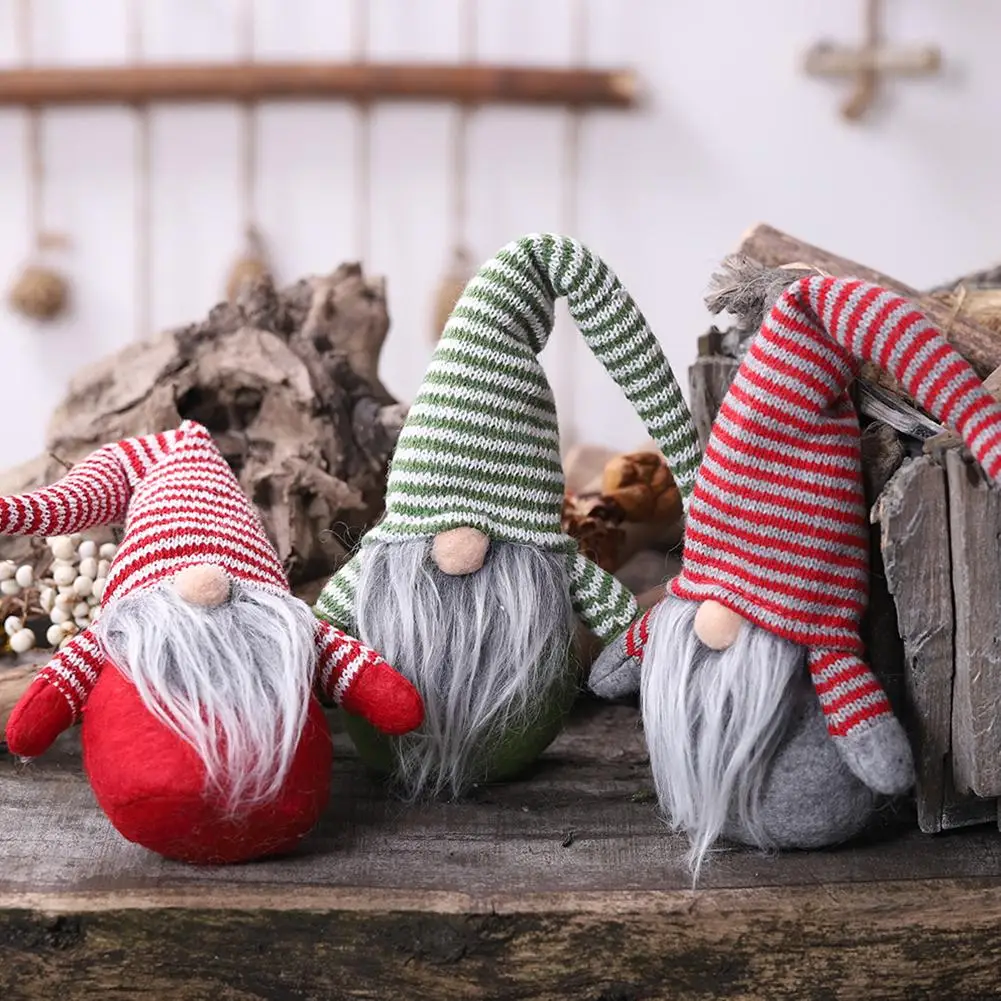 Веселая Рождественская полосатая Кепка, кукла без лица, маленькая декоративная фигурка, украшение, скандинавский гномик, куклы для украшения комнаты