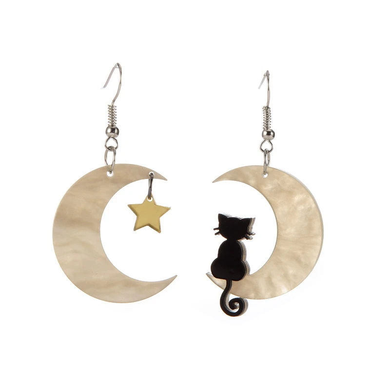 Golden Acrylic Moon Dangle Earrings