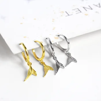 

S925 Sterling Silver Drop Dangle Anti-allergy Dolphin Fishtail Earrings For Woman Party Gift