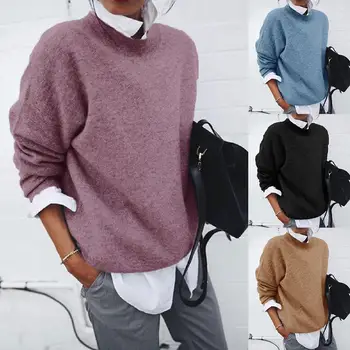 

Women Autumn Solid Color Lapel Collar Stitching Fake Two Pieces Shirt Sweater