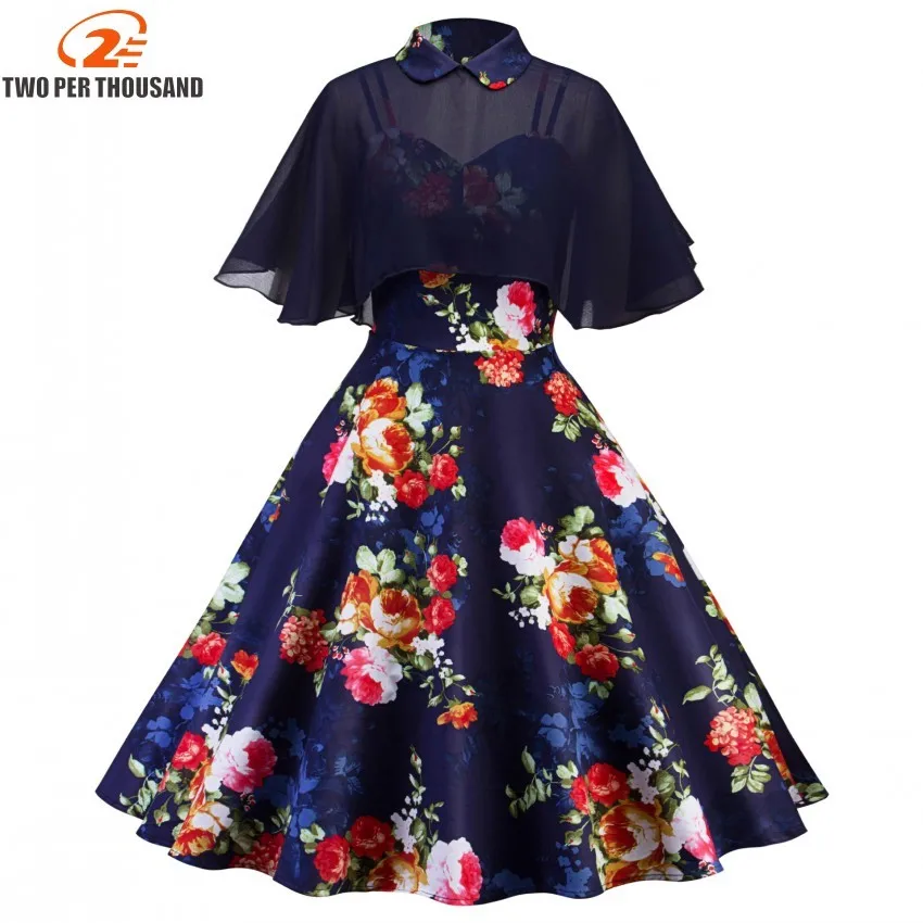 

6 color 2 Piece Sets Retro Hepburn Doll Collar Spaghetti Strap Cloak Thin Waist Big Hem Perspective Chiffon Vintage Dresses