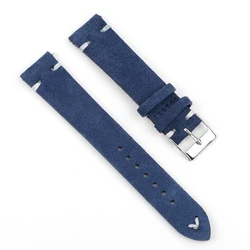 Premium Suede Leather Quick Release Watch Strap - Brown & Coffee Tones - 22mm (Blue - white line)