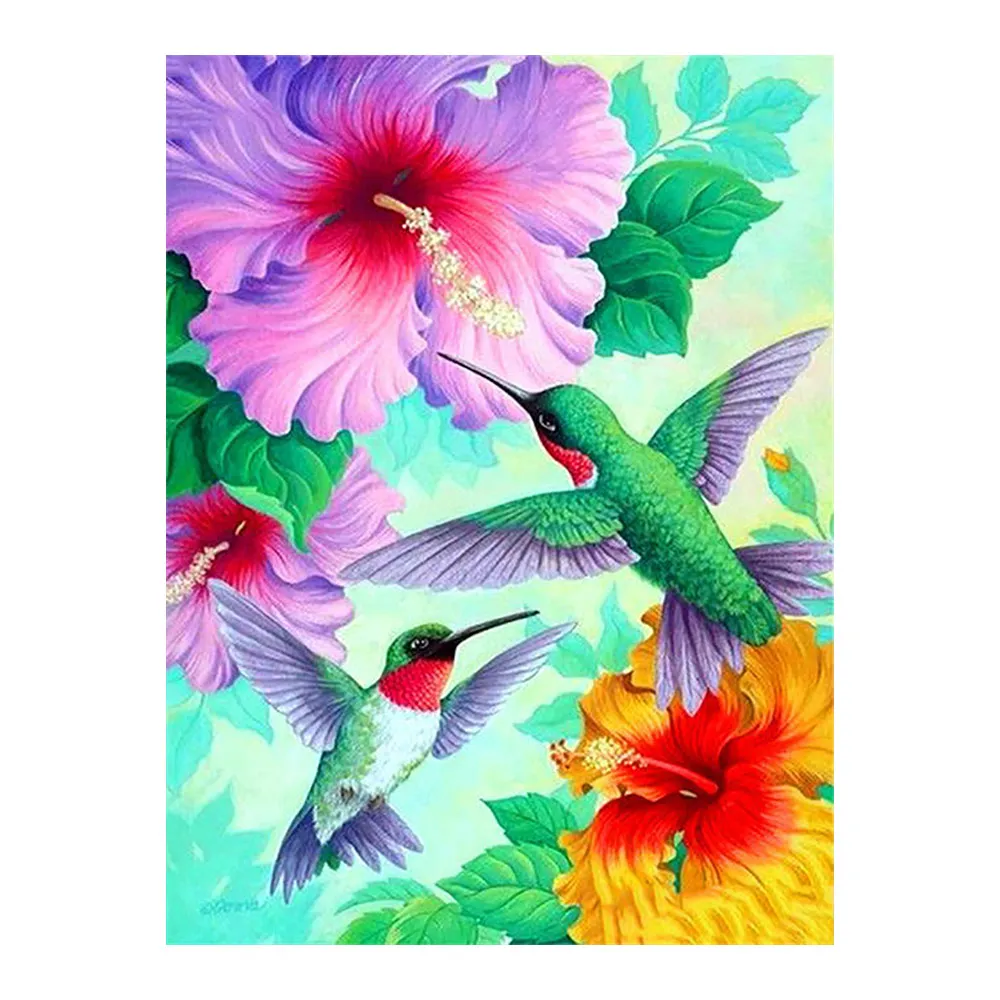 Hibiscus & Hummingbird Алмазная картина Цветы Круглые полная дрель Цветочные животные Nouveaute DIY мозаика вышивка 5D