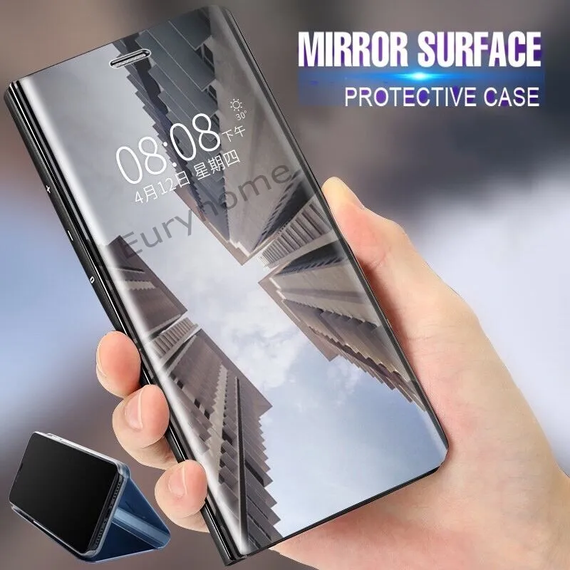 Умный зеркальный чехол для Xiaomi Redmi Note 9 Pro Max прозрачный из искусственной кожи с