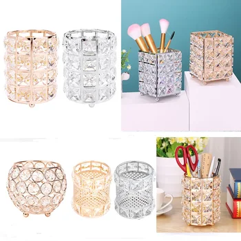 

Luxury Metal Crystal Makeup Brush Holder Gold Silver Diamond Cosmetic Brushes Storage Tube Cosmetic Pen Box Organizer
