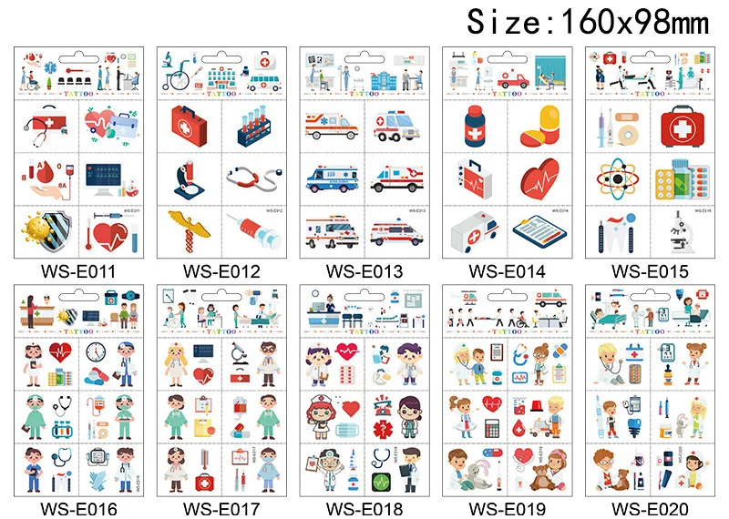 Cartoon Kid Tattoo Waterproof Temporary Body Sticker Ambulance Doctors Nurses Role-player Hospital Decal Small Theme Tattoo Toys (5)