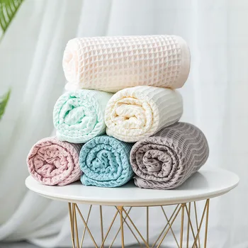 

Waffle Solid Color Barth Towel Strong Absorption Bathrobe Cotton Head Wrap Quick Dry FaceTowel Household Hand Towel Set Bathroom