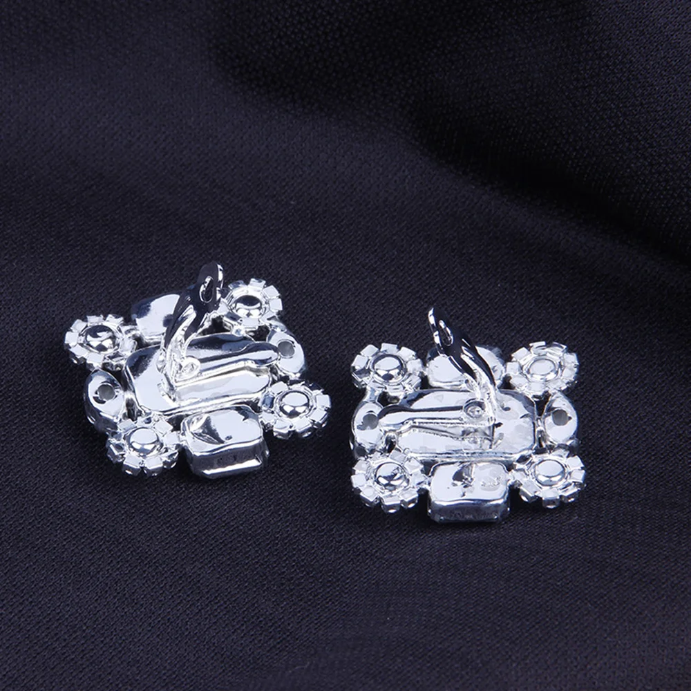Transparent Crystal Clip Earrings Big without Piercing For Women Rhinestone Charm Square No Hole Ear Clip Wedding Bridal Earring
