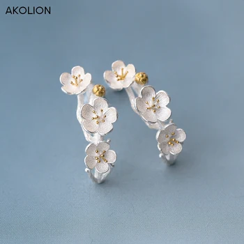 

Silver Cherry Blossom Earrings 925 Flower Tree Branches Drop Earrings Ear Cuff For Women Girl