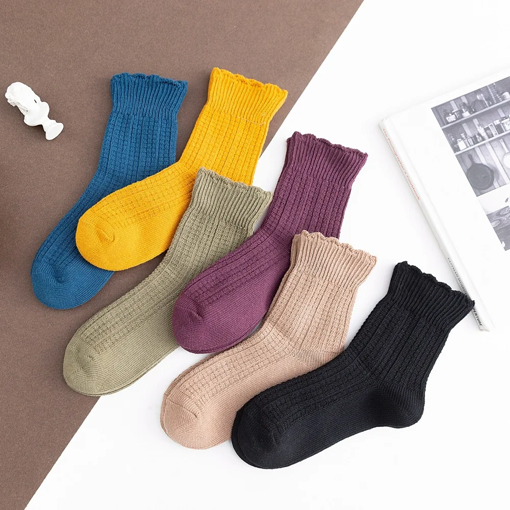 Модные женские носки милые зимние теплые японские дышащие однотонные корейские носки