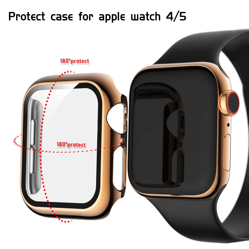 Glass+Case Full Cover For Apple Watch Case Series 6 SE 5 4 3 2 iWatch Case Accessor 44mm 40mm 42mm 38mm Protector Apple Watch