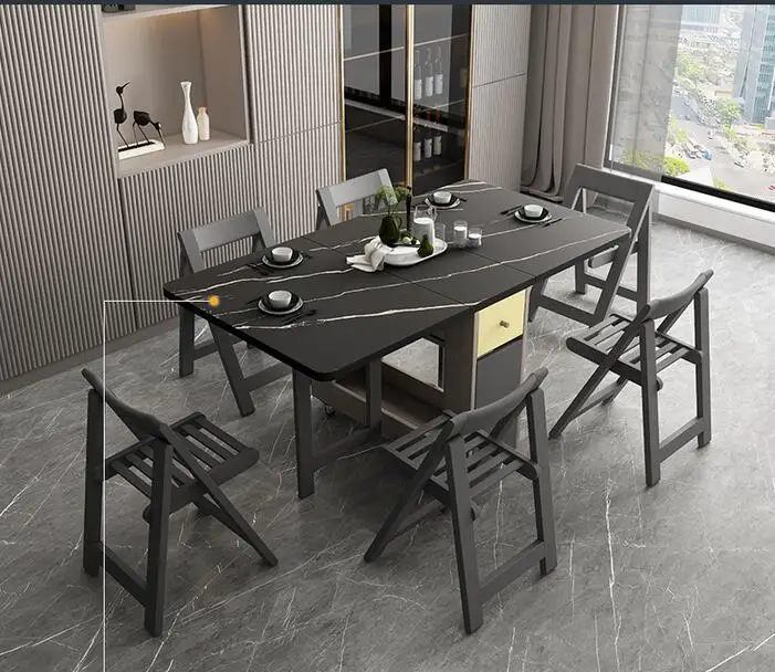 Multifunctional folding dining table and chair combination modern simple small family dining table simple solid