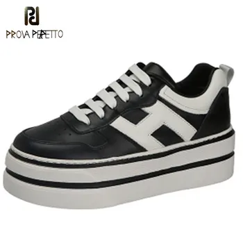 

Prova Perfetto Women Sneakers Platform Shoes Laces Tenis Feminino Round Toe Genuine Leather Ladies Shoes Fashion Scarpe 2020