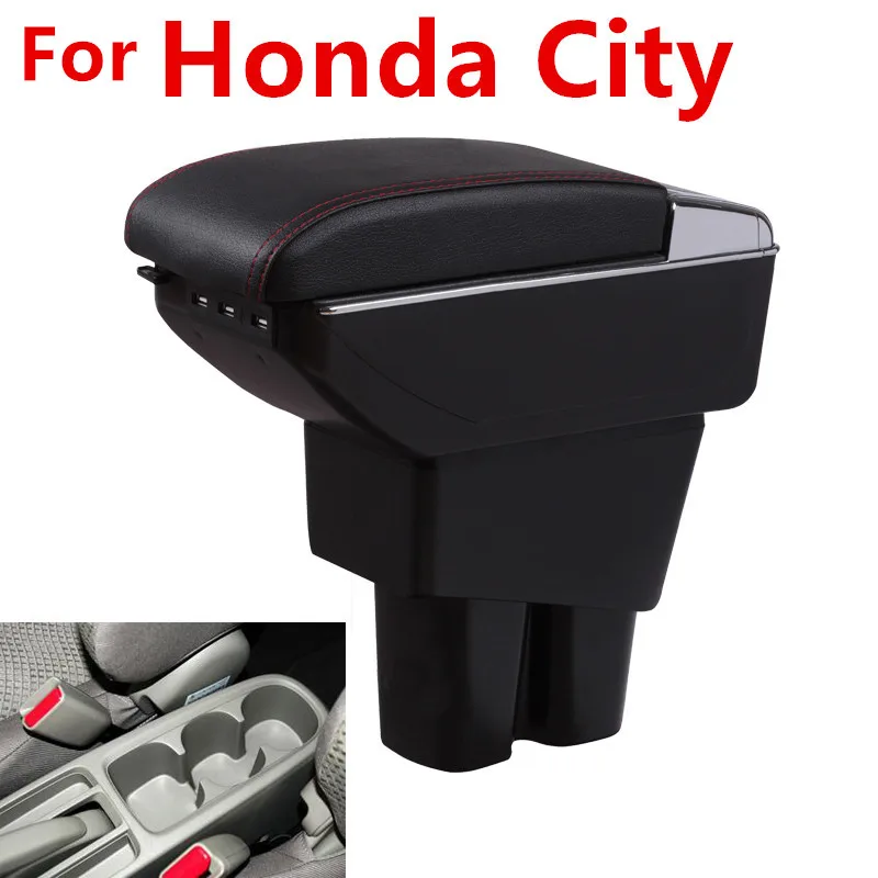 For Honda City armrest box PU Leather central Store content box cup