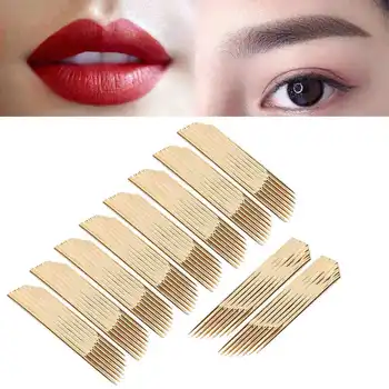 

10pcs 15 Needles Gold Double Row Eyebrow Tattoo Needle Makeup Eyebrow Tattoo Blade Semi-permanent Makeup Tools Tattoo Supplies