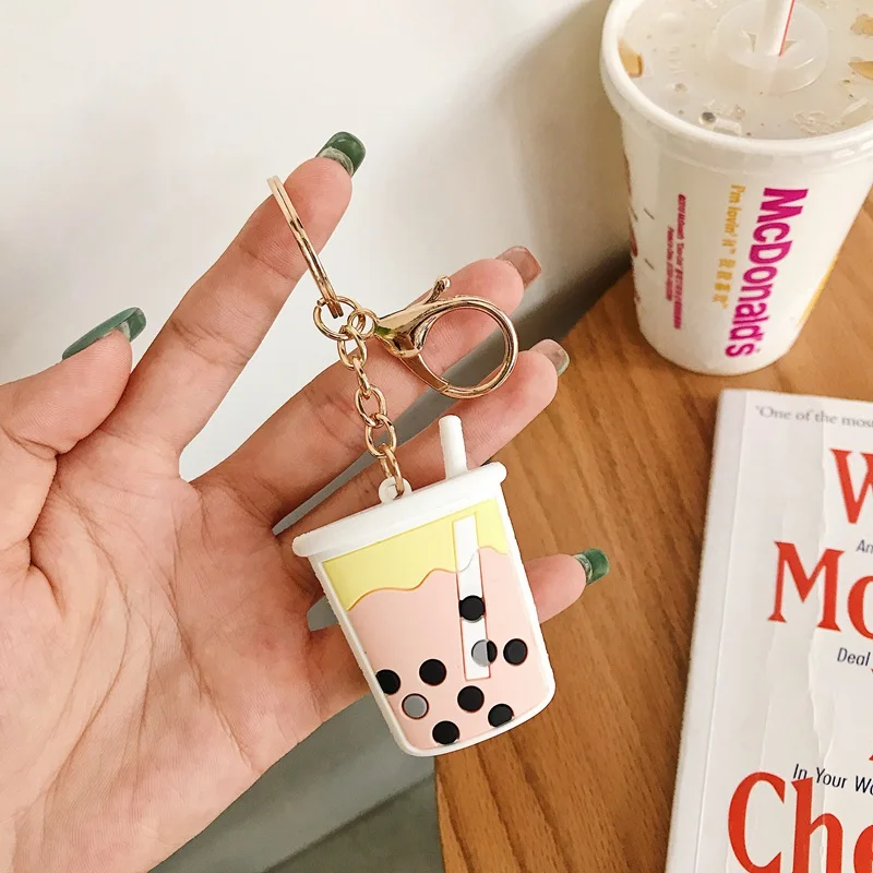 Cartoon Travel Luggage Milk Tea Decor Pendant Toy Lanyard For iPhone Airpods Protective case Key Chains Girl Bag Hang Car Key - Color: 10