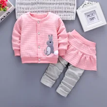 Одежда для маленьких девочек, весенне-осенний хлопковый плотный теплый комплект, повседневный комплект с рисунком милого кролика, комплект из двух предметов с длинными рукавами для маленьких девочек