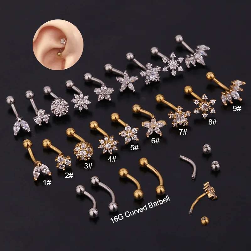 1pc 1.6x8mm Eyebrow Daith Snug Ring Piercing Curved Barbell Tragus Forward Helix Piercings For