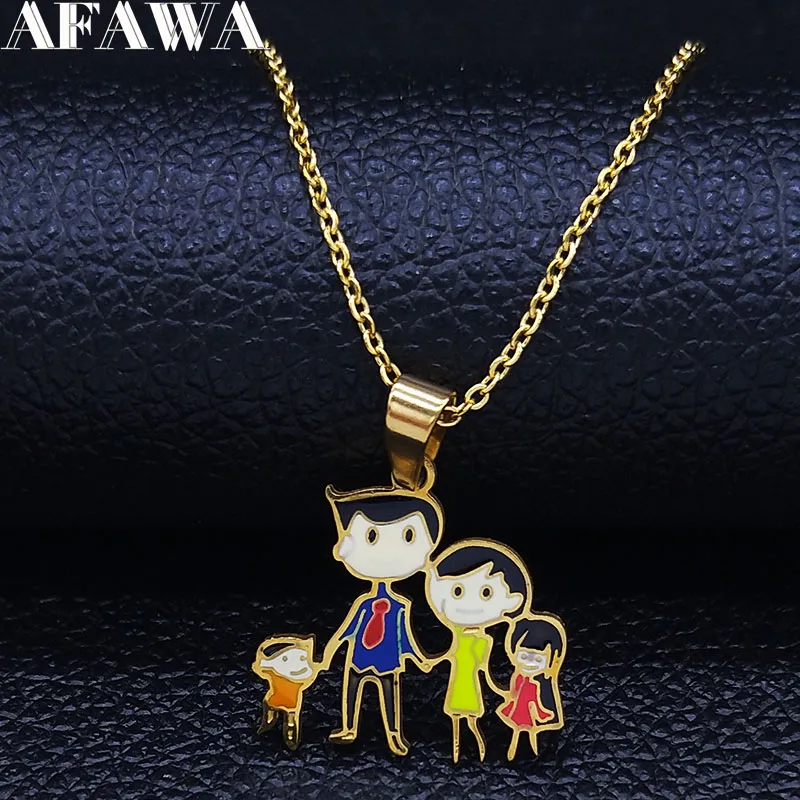

2019 Dad Mum and Son Daughter Family Stainless Steel Necklace Chain Women Gold Color Necklace Jewelry colgante mujer N19384