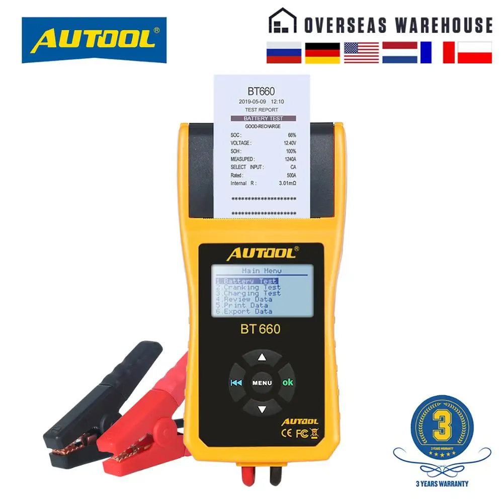 Тестер аккумулятора автомобиля AUTOOL анализатор с принтером 12 В для ремонта