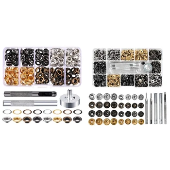 

2 Set Hardware Kit:1 Set Double Cap Rivets Tubular Fixing Tools & 1 Set Leather Snaps Kit 12.5mm 10mm with Fastener Tool
