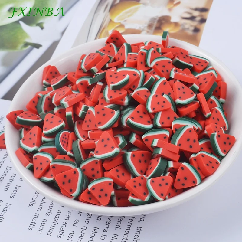 watermelon slices FXINBA 10 г/упак. фимо кусочки фруктов для слизи поставки глина разбрызгивает искусственные кусочки фруктов слимы шармы игрушки DIY Lizun Декор - Цвет: watermelon slices