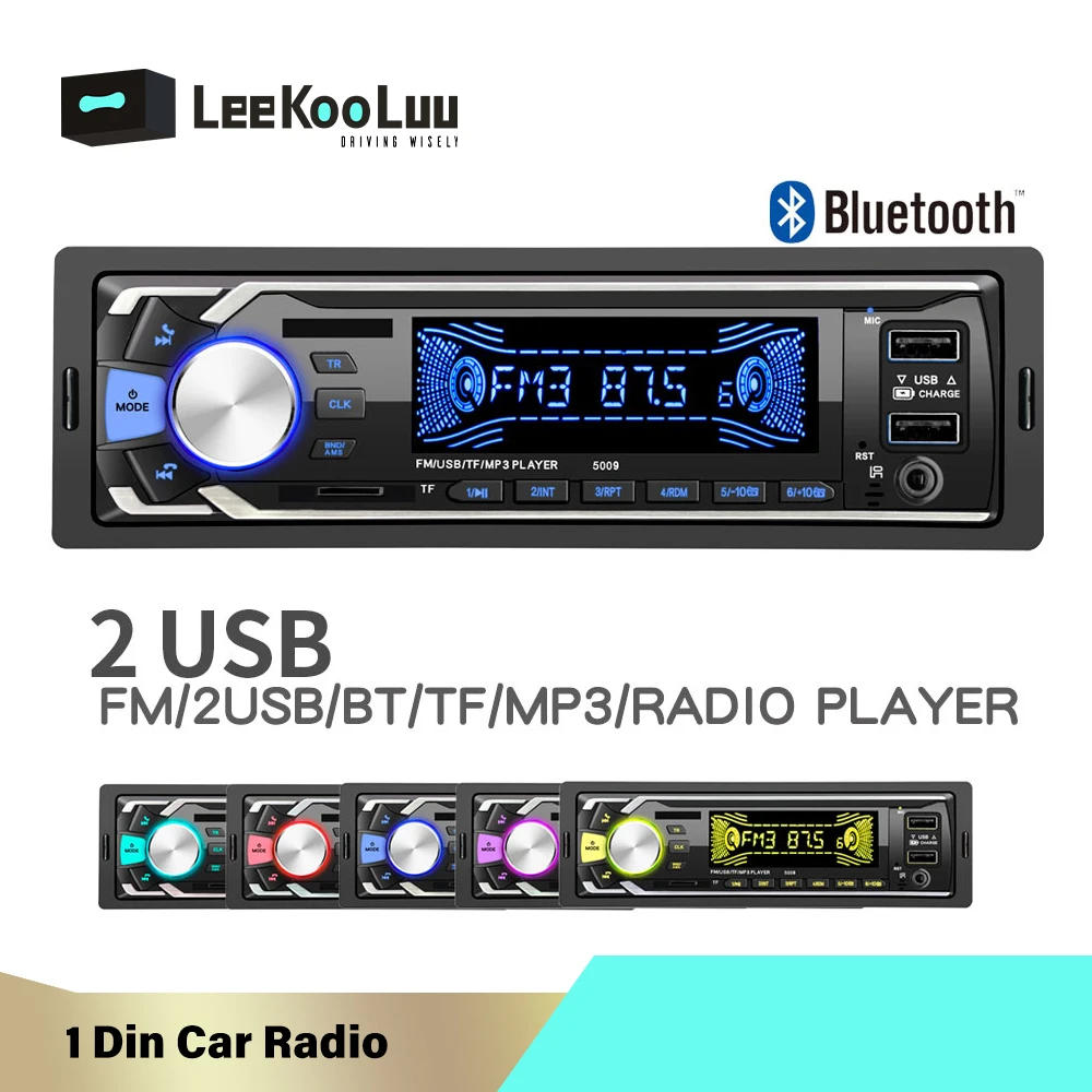 LeeKooLuu 1 Din MP3 плеер автомагнитола FM стерео AUX Bluetooth USB быстрая зарядка 1din