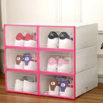 

6PCS/Set Transparent Shoe Storage Box Clamshell Stackable Drawer Case Dustproof Combination Shoe Cabinet Sundries Organizer