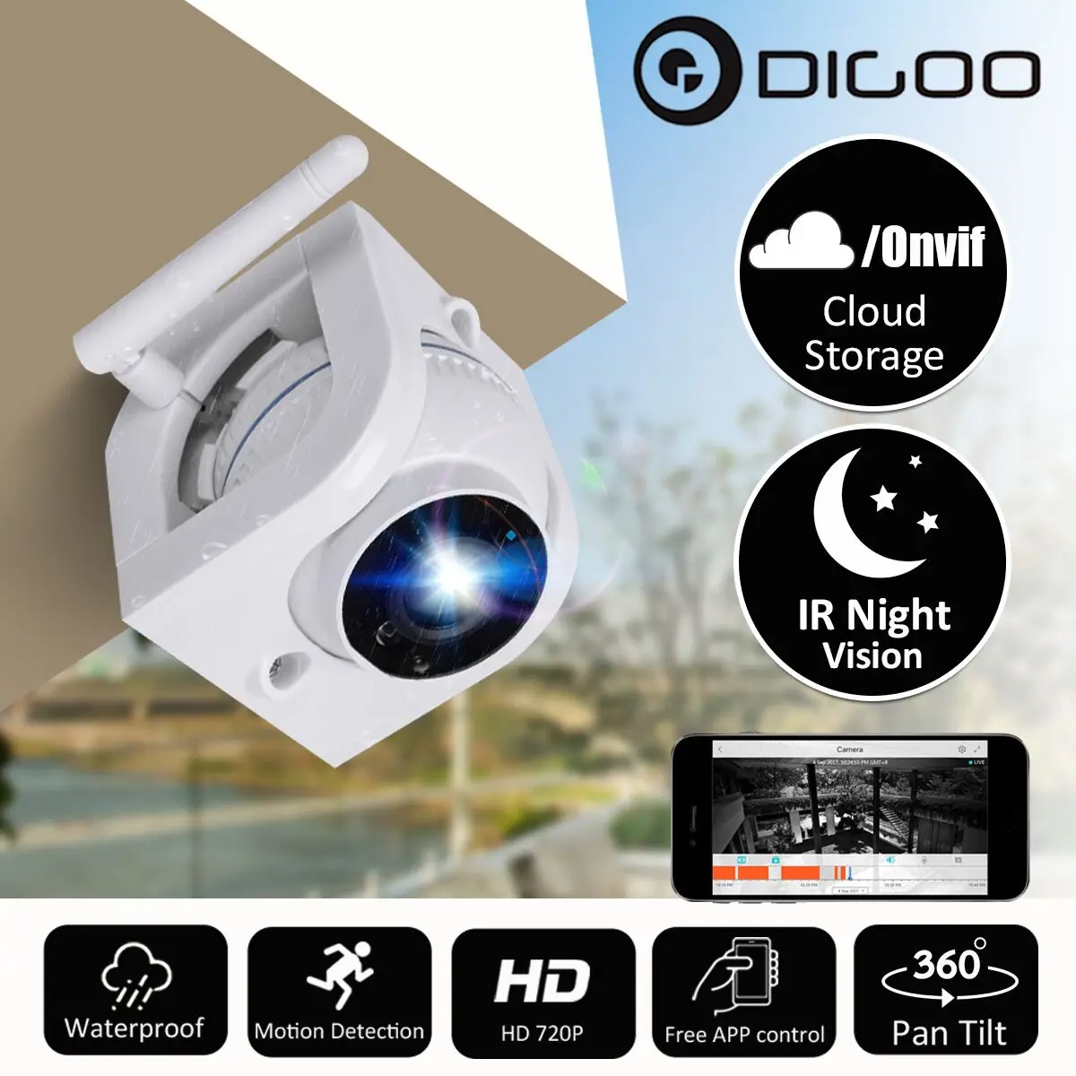 Digoo DG W02f HD 720P Беспроводная облачная IP камера водонепроницаемая наружная домашняя