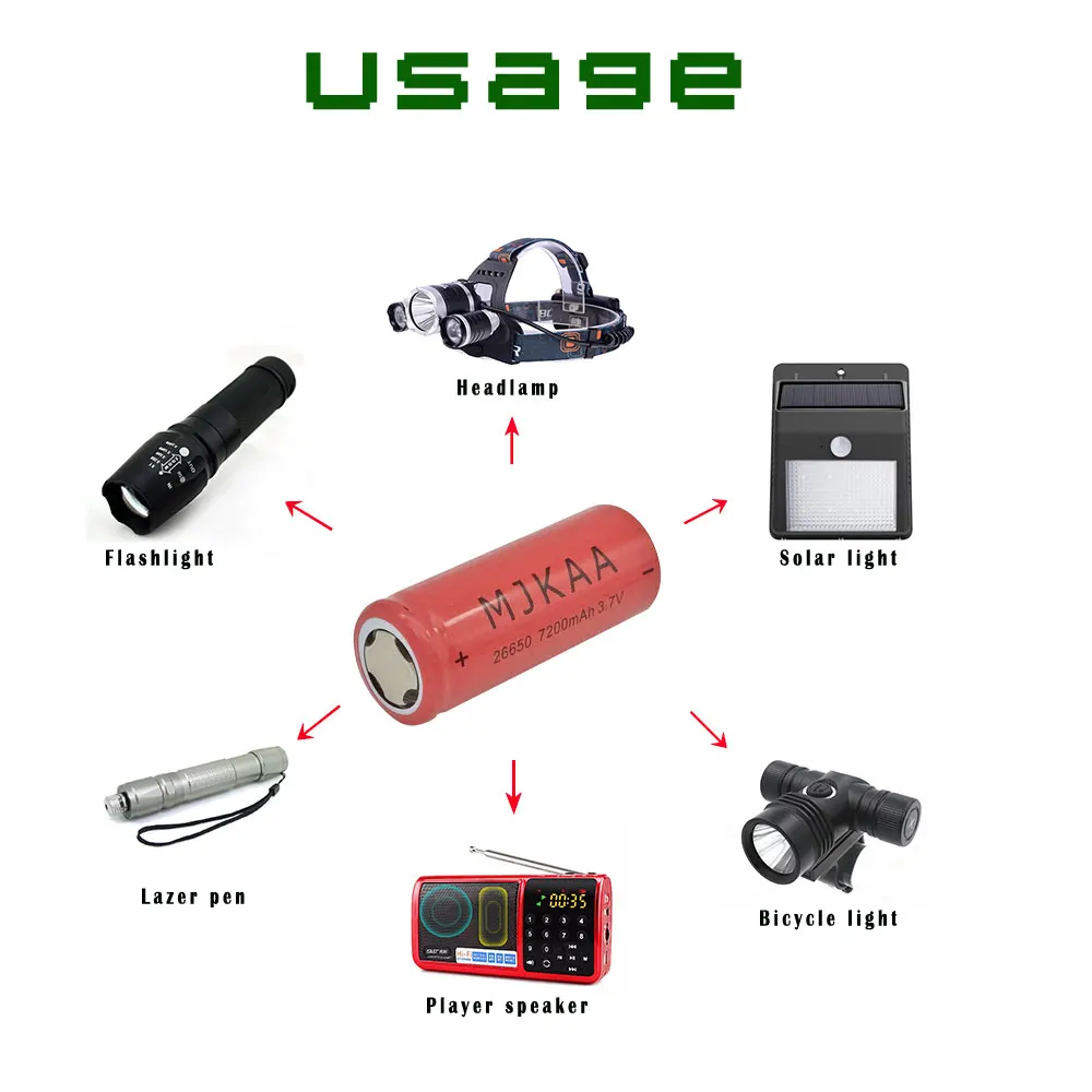 10 шт/партия 26650 7200mAh 3,7 V литий-ионная аккумуляторная батарея для фонарика фонарь