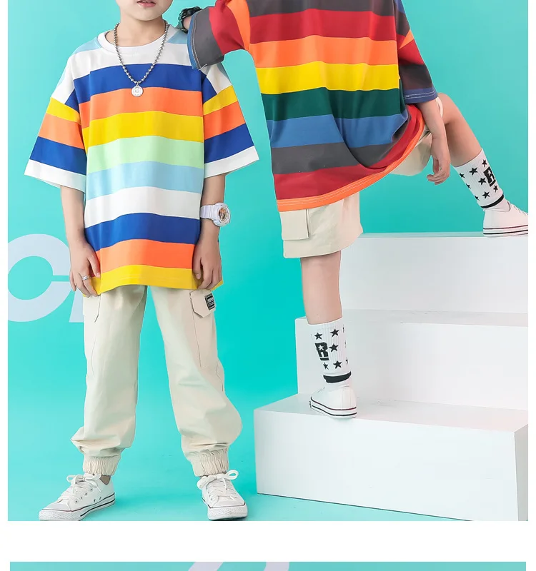 Children Hip Hop Taiwan Performance Wear Children Colorful T-shirt Hip Hop Korean-style Workwear Jazz Dance Costume Fashion