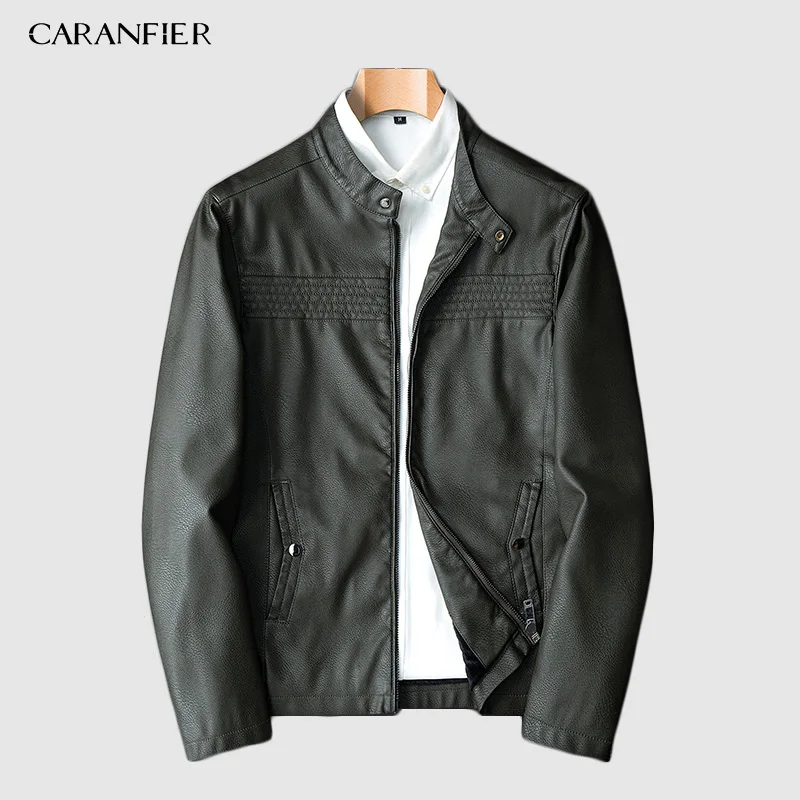 Зеленый CARANFIER модные зимние Для мужчин s искусственная(-ый) куртки пальто мотоциклетные байкерские Искусственная кожа куртка Мужская толстый бархат пальто айкерские пиджаки - Цвет: Зеленый
