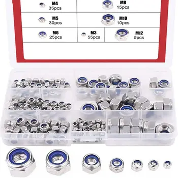 

SHGO HOT-175-Piece Stainless Steel Nylon Lock Nut Assortment Kit, Size Include, M3 M4 M5 M6 M8 M10 M12 (Lock Nuts)