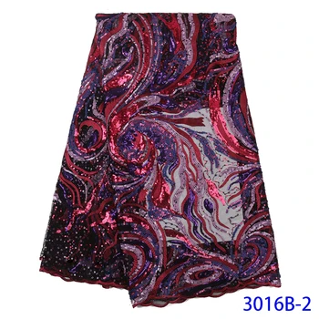 

2019 High Quality African Nigerian Sequins Net Lace Fabrics In Red Color Sequined Embroidered Indian Lady Wedding Bride Material