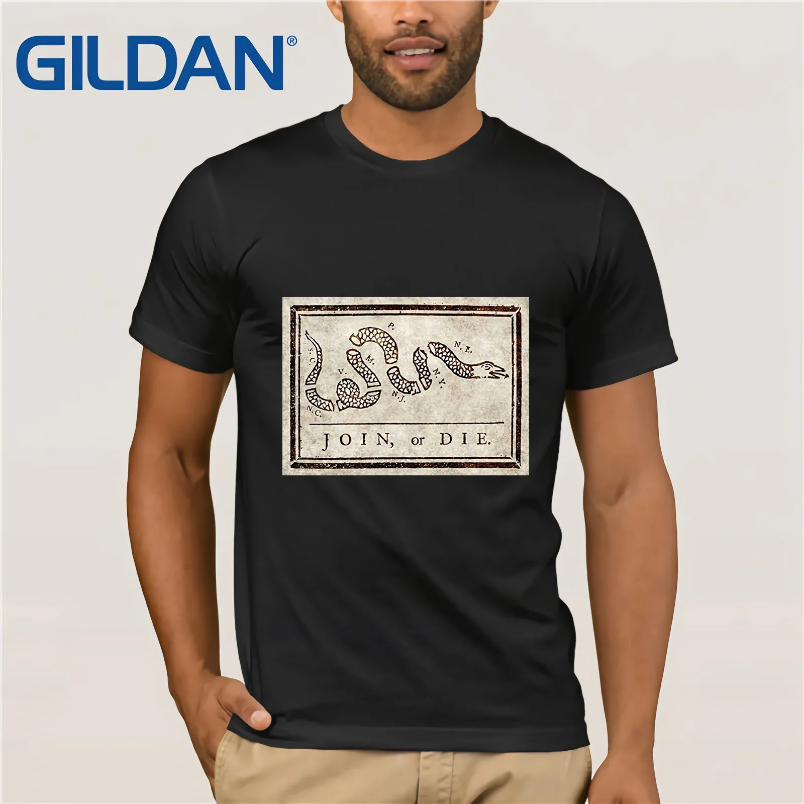 Мужской Бренд GILDAN рубашка Join Or Die Benjamin Franklin, футболка с изображением змеи 2019, летняя мужская футболка с коротким рукавом