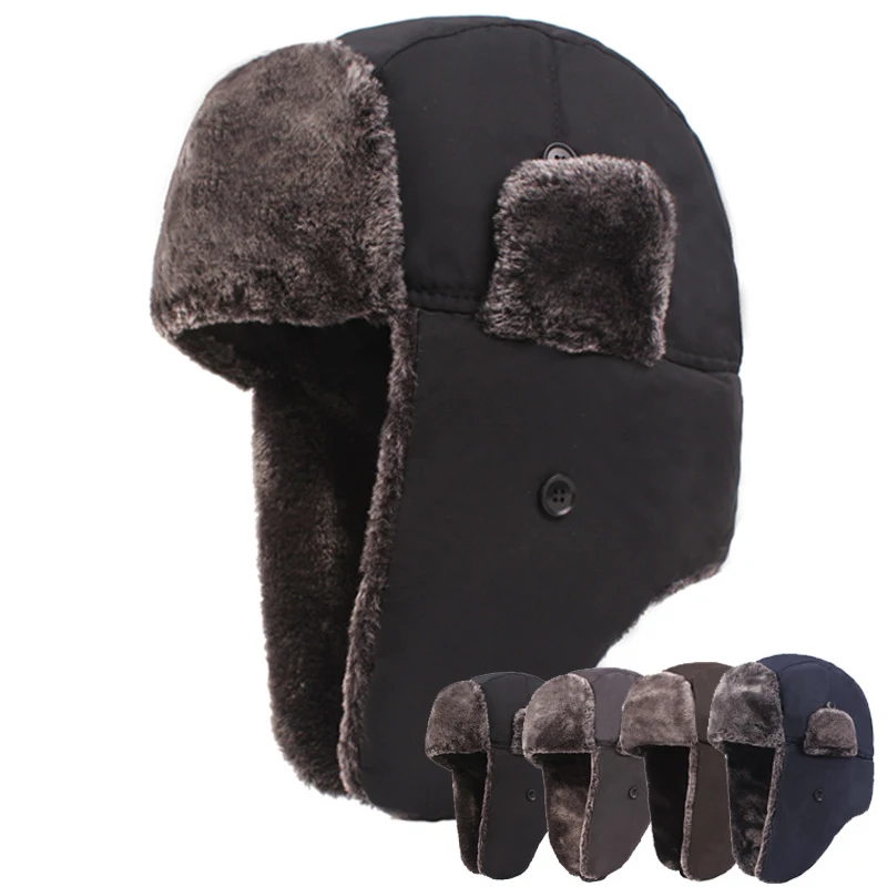Winter Hat Earflap Hat Faux Fur Hat Female Winter Ear Protection Adjustable Ushanka Hat Unisex Russian Ski Solid Fluffy Faux Fur Cap Fashionthick Warm Caps