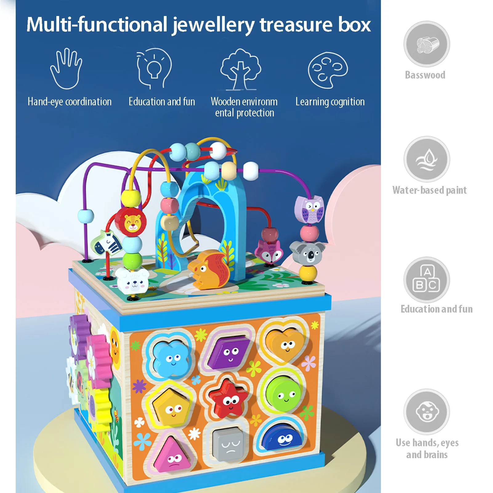 Wooden Bead Maze Activity Play Cube Activity Center Learn Puzzle Toy Colorful Wooden Bead Maze Roller Coaster Activity Cube Toys 5