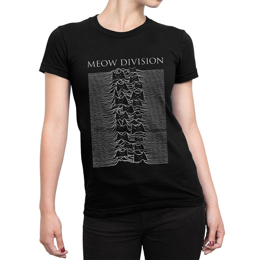Смешная футболка с надписью Meow Division стильная Joy Unknown приятности 100% хлопковая