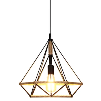 

Modern hemp rope diamond creative retro industrial style clothing store restaurant shop commercial iron Pendant Lights WF1016