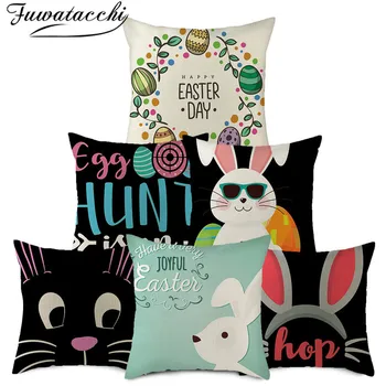 

Fuwatacchi Linen Cushion Cover Happy Easter Day Gift Rabbit Pillow Cover for Home Chair Sofa Decorative Pillowcases 45x45cm