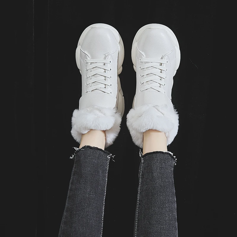 ERNESTNM New Women Boots Winter Pure White Round Toe Ladies Booties Waterproof Women Shoes Female Warm Fur Botas Mujer Invierno
