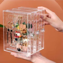 Акриловый ящик для хранения ювелирных изделий, коробка для сережек, стойка для украшений, колье, браслет, органайзер, чехол, прозрачный пылезащитный лоток для колец