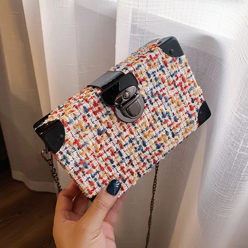 

Mini Wool Crossbody Bags For Women Box Shoulder Messenger Bag 2019 Lady Chain Fall Handbags Party Clutch Female Lock Handbags